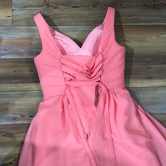 Women’s Coral Formal Gown Size 6, Floor Length, Side Slit, Corset Back, Prom - Picture 4 of 5